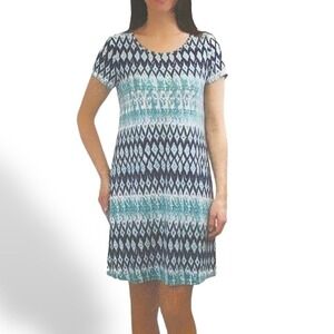 U-Knit Dress Sz XL Missy Aztec Mint Green Print Short Sleeve T-Shirt Stretch $62